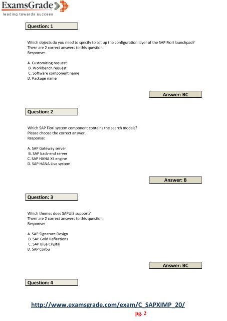 ExamsGrade C_SAPXIMP_20 Latest Sample Questions & Answers