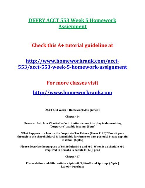 DEVRY ACCT 553 Week 5 Homework Assignment