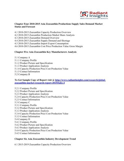 Zeaxanthin Market Share And Forecasts To 2015