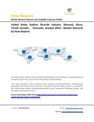 United States Sodium Fluoride Industry  Demand, Share, Trends ,Growth ,   Forecasts, Analysis 2016  Market Research by Hexa Reports