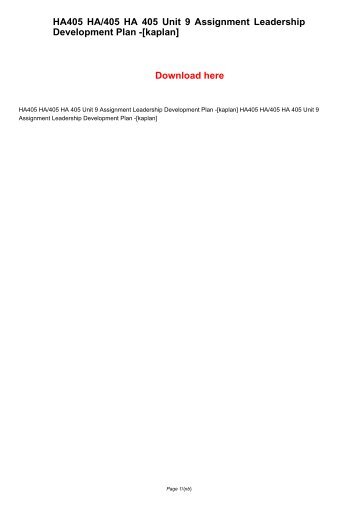 HA405 HA 405 HA 405 Unit 9 Assignment Leadership Development Plan