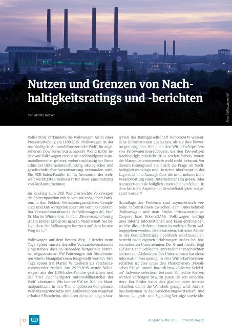 CSR-Reporting. Pflicht oder Chance? - UmweltDialog Magazin Nr . 5  (Mai 2016)