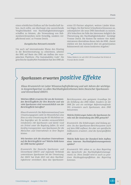 CSR-Reporting. Pflicht oder Chance? - UmweltDialog Magazin Nr . 5  (Mai 2016)