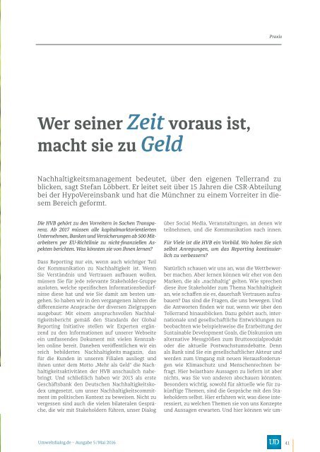 CSR-Reporting. Pflicht oder Chance? - UmweltDialog Magazin Nr . 5  (Mai 2016)