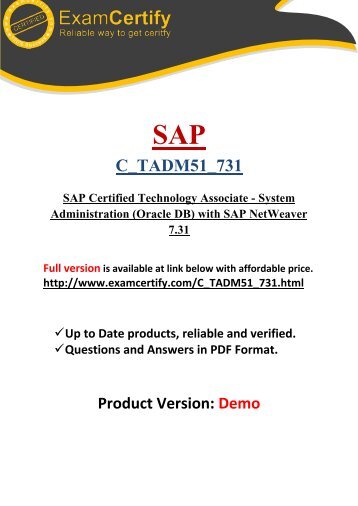 ExamCertify C_TADM51_731 E-book Dumps and Practice Test