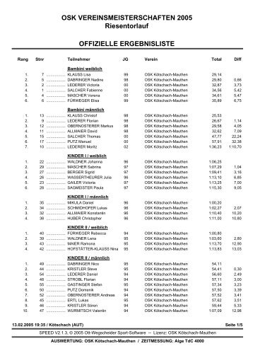 OSK VEREINSMEISTERSCHAFTEN 2005 Riesentorlauf ...
