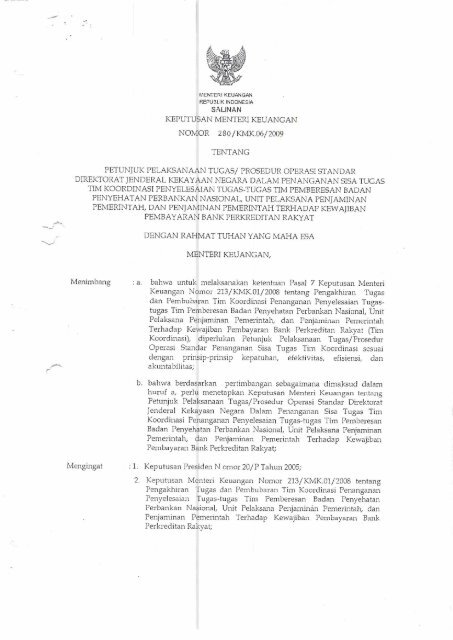 Keputusan Menteri Keuangan 280 Kmk 06 2009