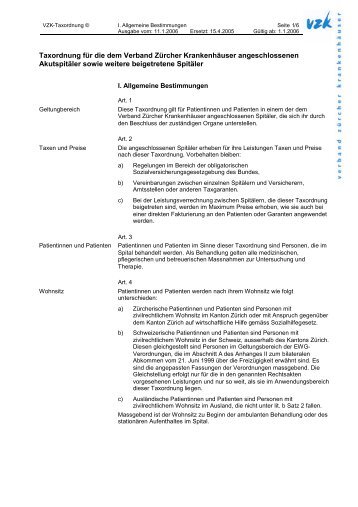 Vzk-Taxordnung gültig ab 1. Januar 2006