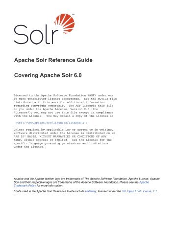 Apache Solr Reference Guide Covering Apache Solr 6.0