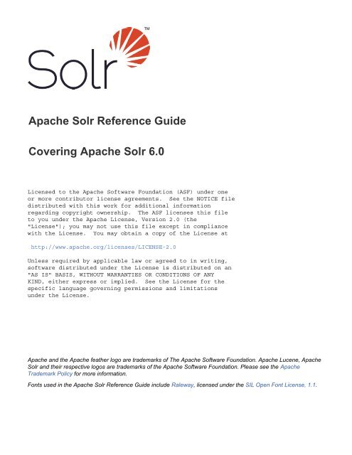 Apache Solr Reference Guide Covering Apache Solr 6.0