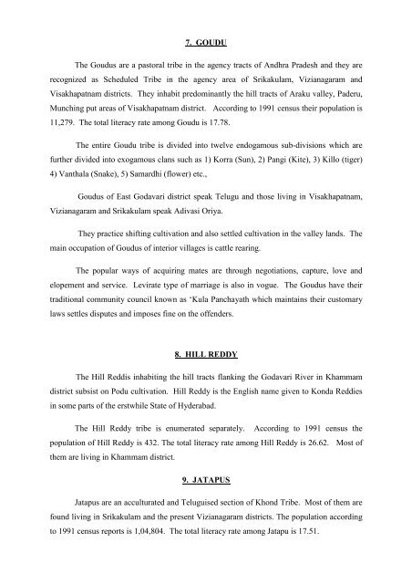 basic statistics on tribes and tribal areas of andhra pradesh