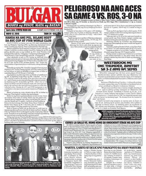 May 12, 2016 BULGAR: BOSES NG PINOY, MATA NG BAYAN