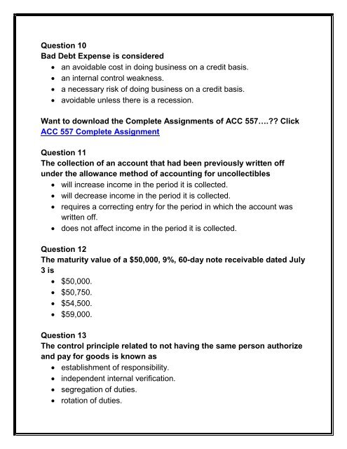 ACC 557 Midterm Exam Part 2 Assignment