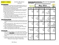 May 2016 Calendar and Curriculum Expectations