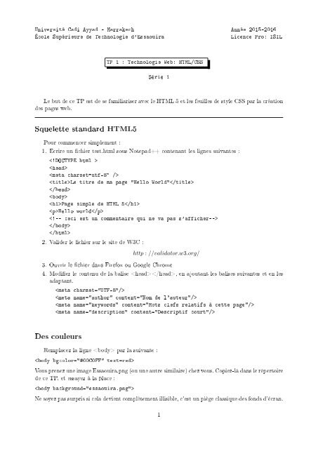 Atelier 1 Html Css