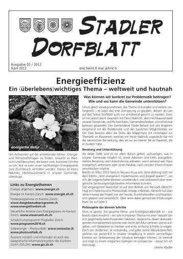 Energieeffizienz - Gemeinde Stadel - Kanton Zürich