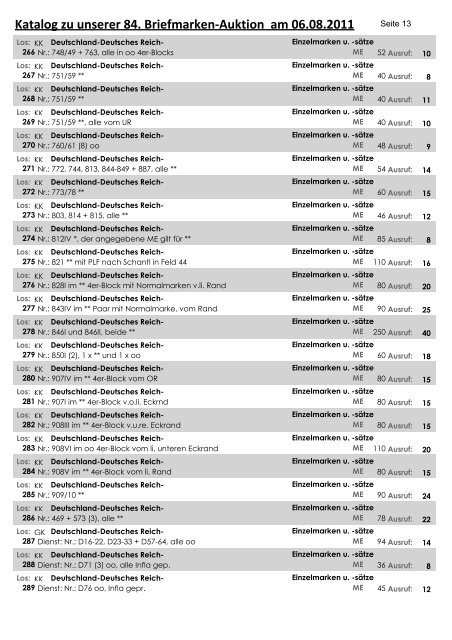 Katalog zu unserer 84. Briefmarken-Auktion am 06.08.2011