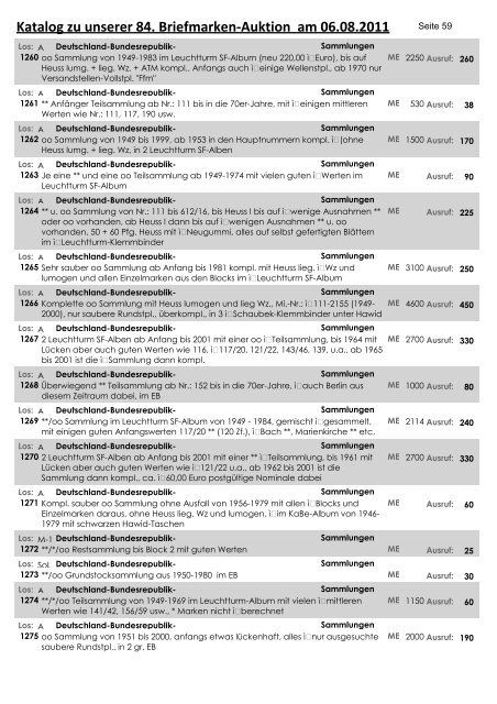 Katalog zu unserer 84. Briefmarken-Auktion am 06.08.2011