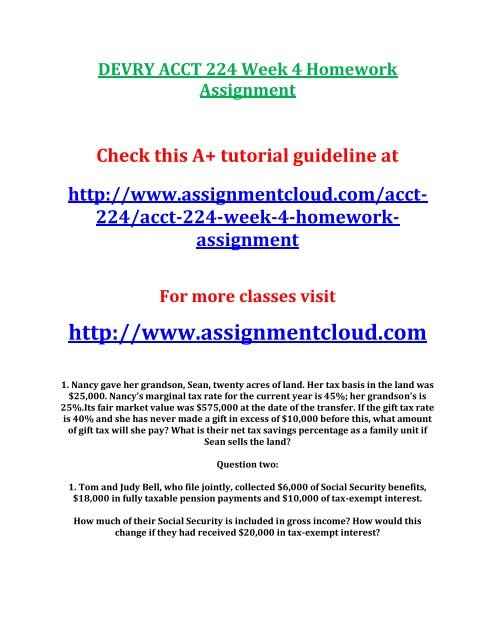 DEVRY ACCT 224 Week 4 Homework Assignment