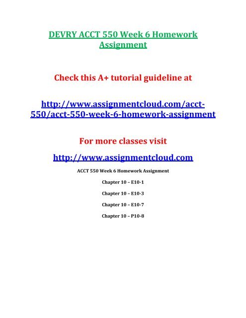 DEVRY ACCT 550 Week 6 Homework Assignment