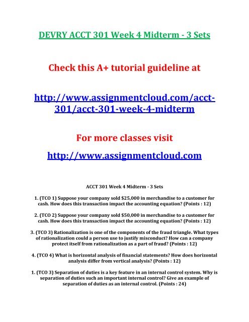 DEVRY ACCT 301 Week 4 Midterm