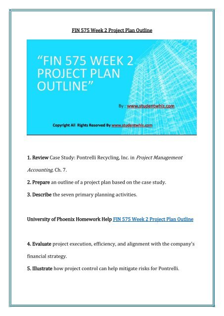 UOP FIN 575 Week 2 Project Plan Outline
