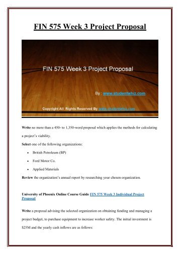 FIN 575 Week 3 Project Proposal