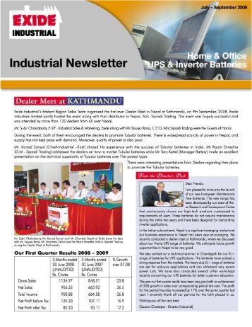 Industrial Newsletter - EXIDE :. Industrial