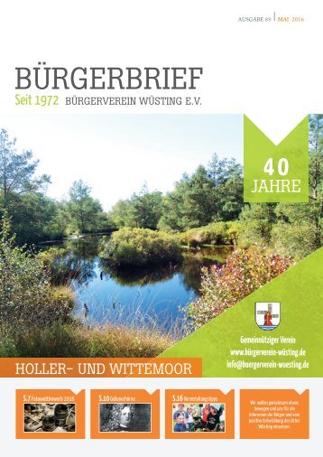 BÜRGERBRIEF Vereinsheft Ausgabe 89 - Mai 2016 vom Bürgerverein Wüsting e.V.