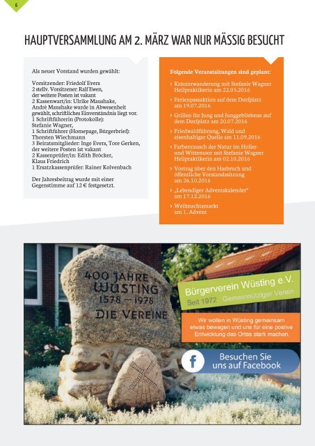 BÜRGERBRIEF Vereinsheft Ausgabe 89 - Mai 2016 vom Bürgerverein Wüsting e.V.