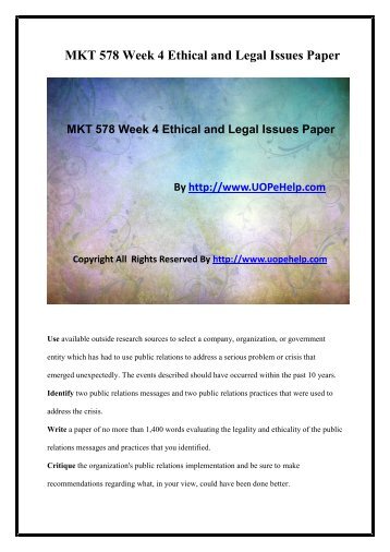 MKT 578 Week 4 Ethical and Legal Issues Paper......