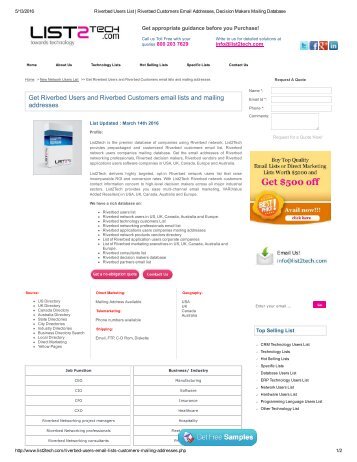 Riverbed Users List _ Riverbed Customers Email Addresses, Decision Makers Mailing Database