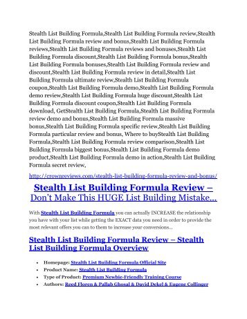 Stealth List Building Formula review demo and $14800 bonuses