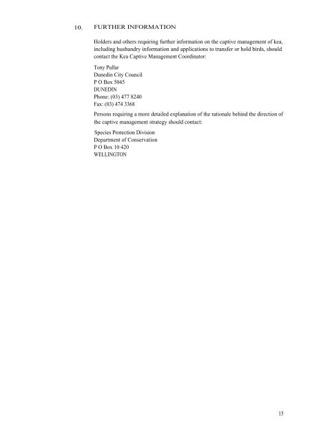 Kea (Nestor notabilis) Captive Management Plan and Husbandry ...