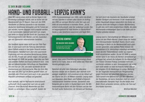 GRÜNWEISS – das Magazin der DHfK-Handballer