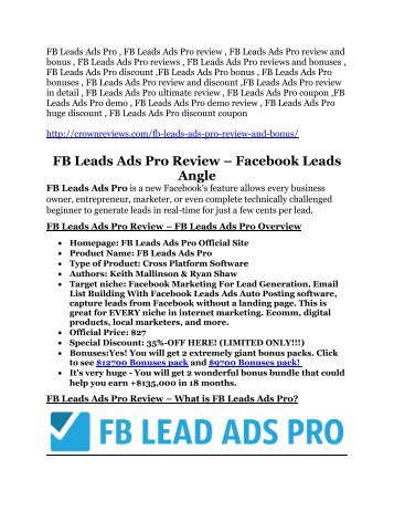 FB Leads Ads Pro review and giant $21600 bonuses