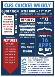 CLFS Cricket Weekly Week Four 16th May