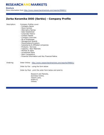 Zorka Keramika DOO (Serbia) - Company Profile - Research and ...