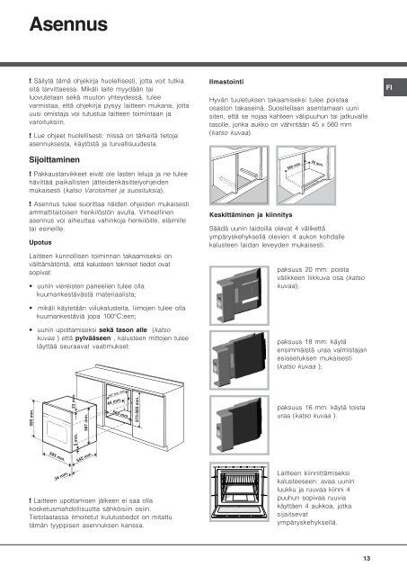 KitchenAid F 53 C.1 IX /HA - Oven - F 53 C.1 IX /HA - Oven FI (F053971) Istruzioni per l'Uso