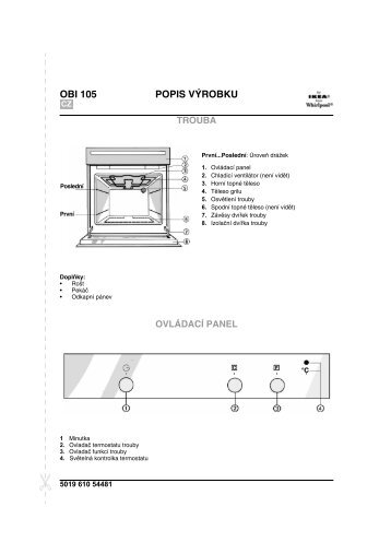 KitchenAid OBI 105 W - Oven - OBI 105 W - Oven CS (854147301020) Scheda programmi