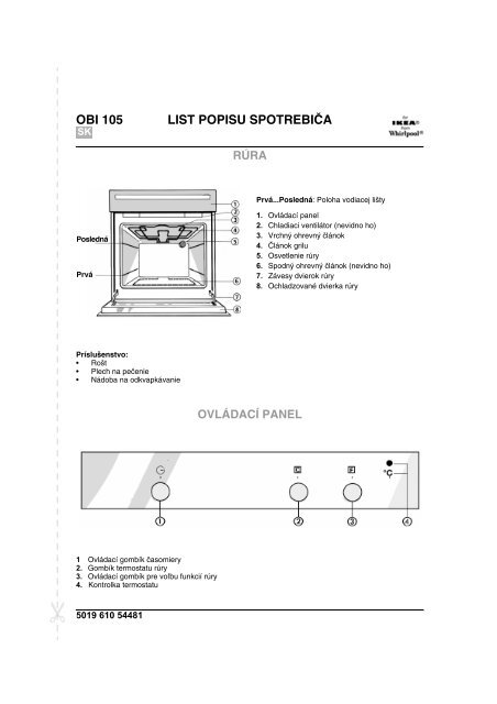 KitchenAid OBI 105 W - Oven - OBI 105 W - Oven SK (854147301020) Scheda programmi