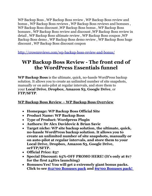 WP Backup Boss review & huge $23800 bonuses