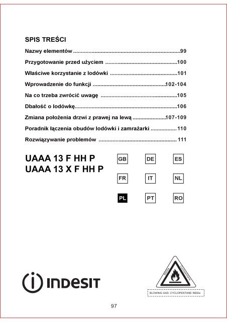 KitchenAid UAAA 13 X F HH P - Freezer - UAAA 13 X F HH P - Freezer PL (F084992) Istruzioni per l'Uso