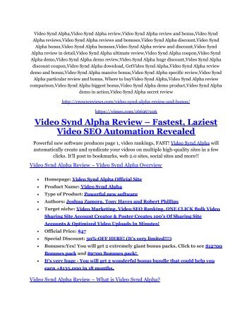 Video Synd Alpha Detail Review and Video Synd Alpha $22,700 Bonus