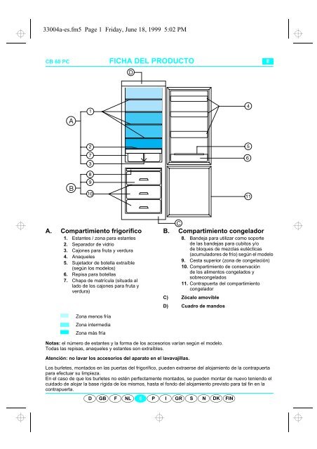 KitchenAid 600.150.70 CFS 609 W - Fridge/freezer combination - 600.150.70 CFS 609 W - Fridge/freezer combination ES (853948901010) Scheda programmi