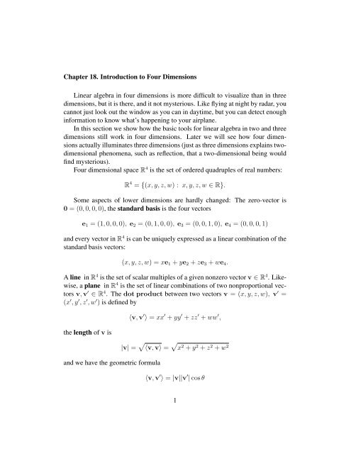Chapter 18. Introduction to Four Dimensions Linear algebra in four ...