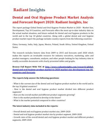 Dental and Oral Hygiene Product Market Analysis and Forecast Report 2020