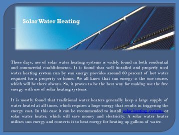 Enjoy an Environment Friendly Heating with Solar Water Heaters