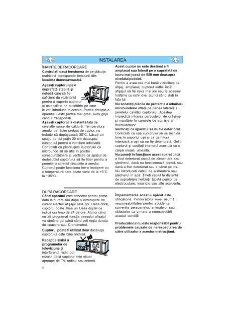 KitchenAid JT 355 WH - Microwave - JT 355 WH - Microwave RO (858735599290) Istruzioni per l'Uso