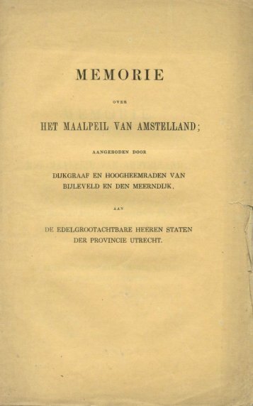 Memorie over het maalpeil van AMSTELLAND, Utrecht, 1851